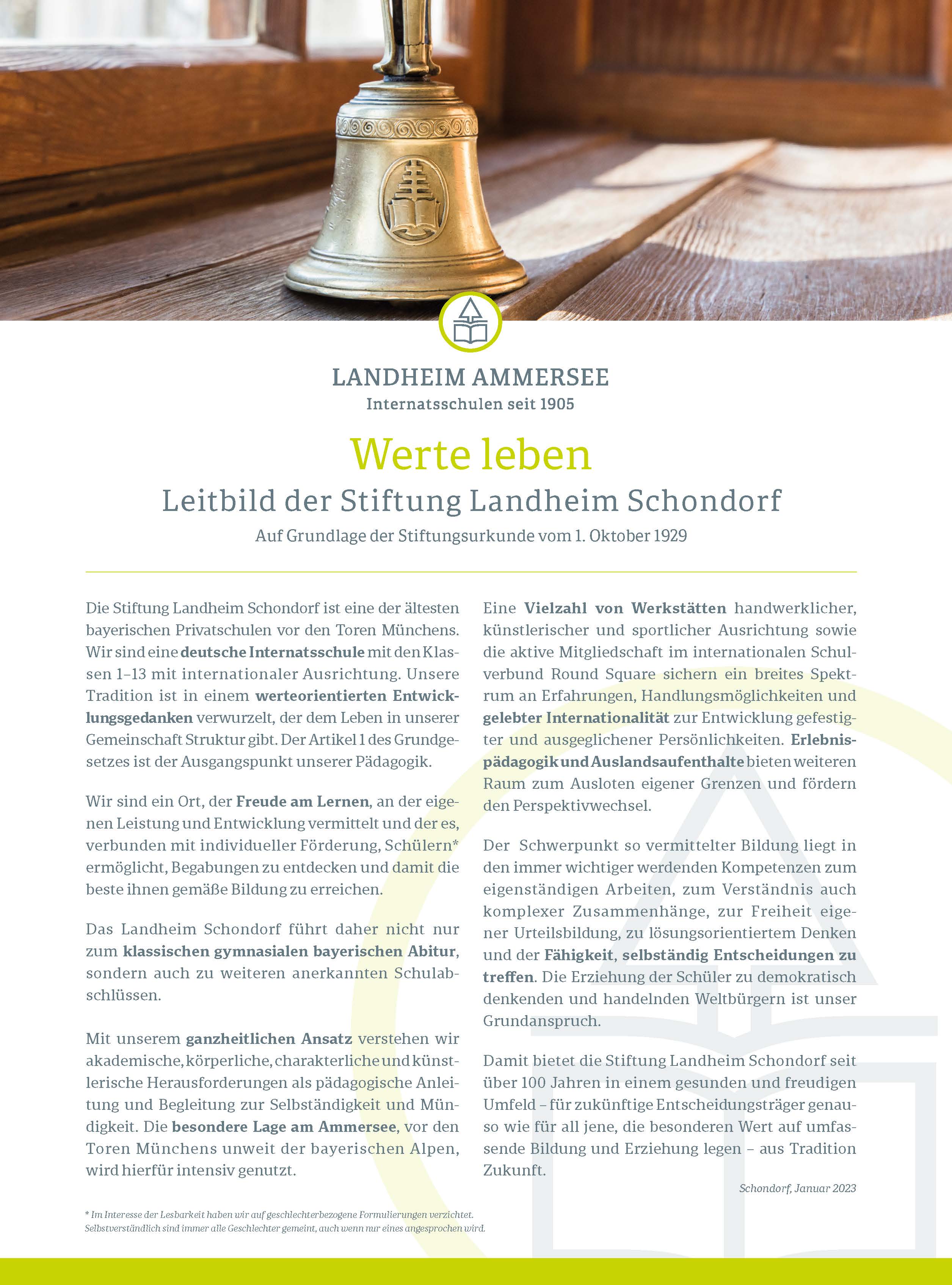 Landheim Ammersee, Leitbild